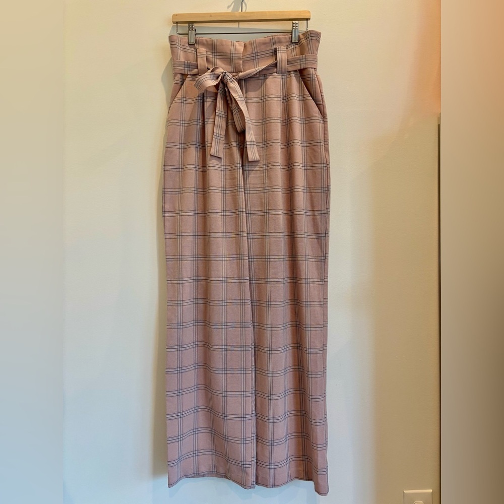 Molly Green Trousers Pink Plaid Wide Leg Tie Waist Size Medium